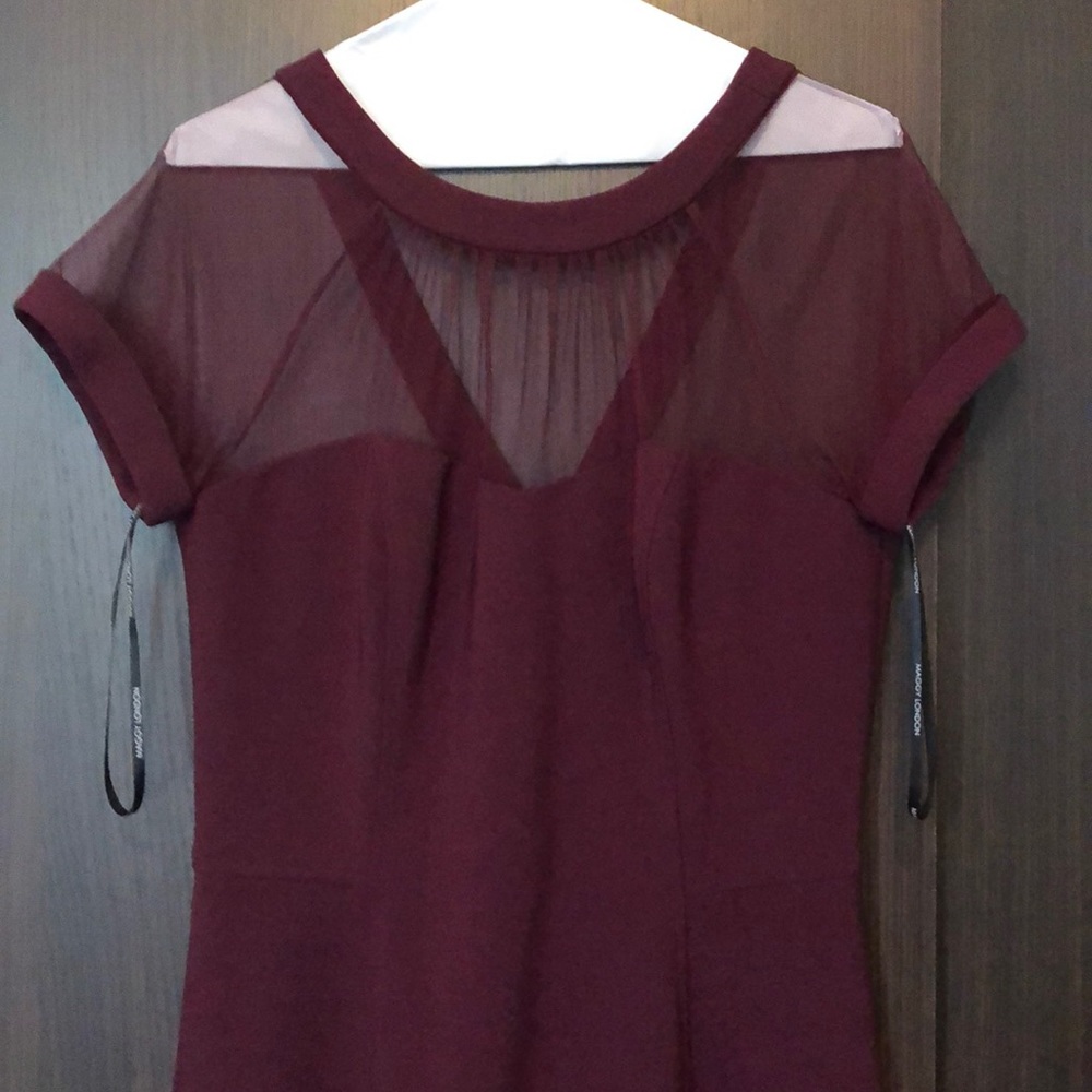 Maggy London Illusion sheath crepe magenta dress